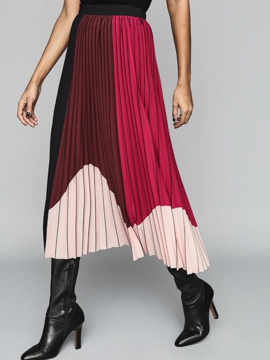 Reiss Dresses & Skirts - REISS Colorblock Pleated Midi Skirt in Pink and Black